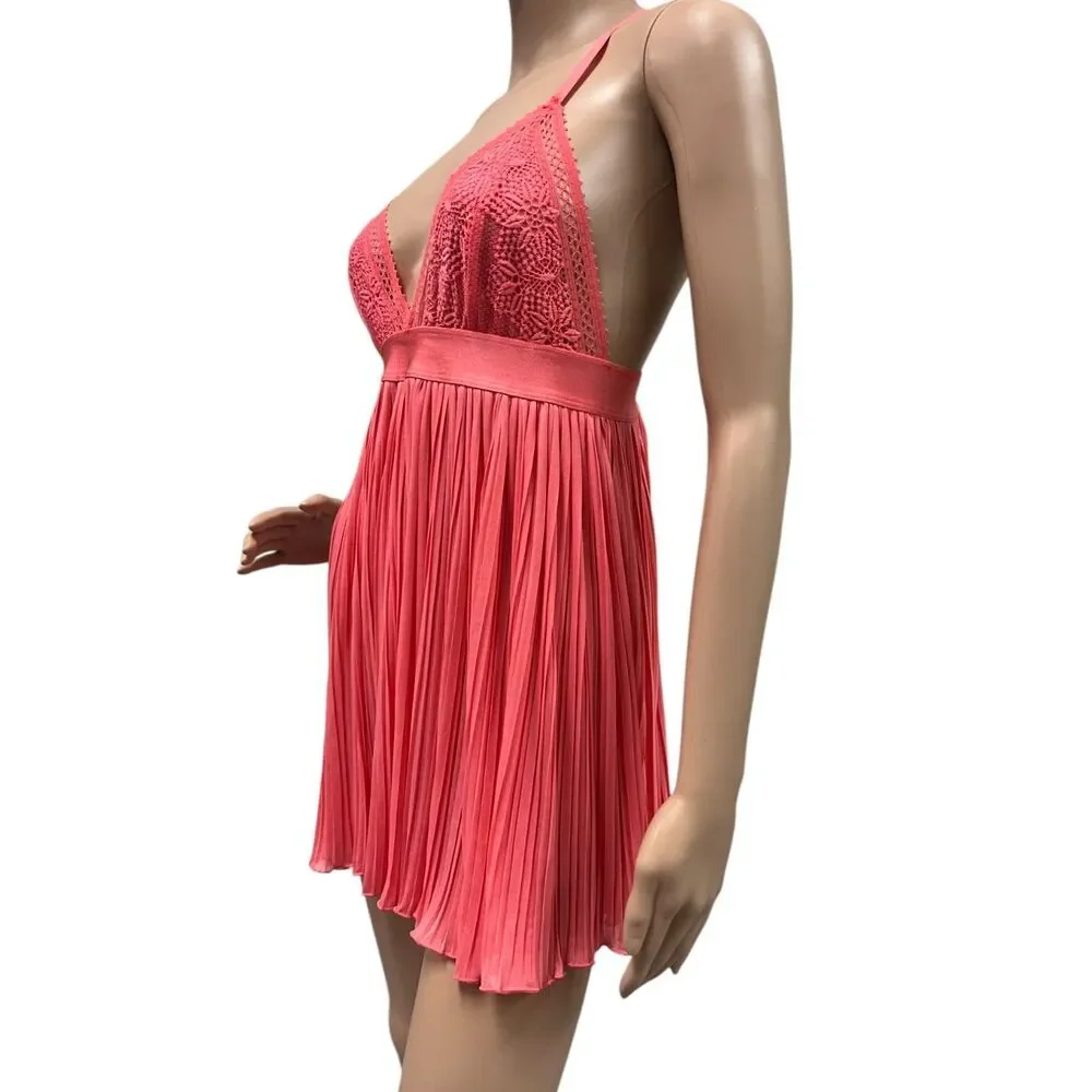 SEDUCTIVEWEAR BY CINEMA ETOILE Lace Cup & Pleated Babydoll Pink Chemise Sz M